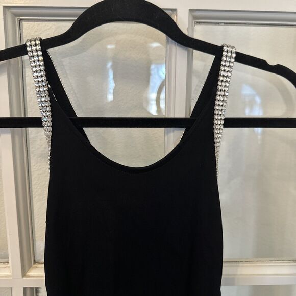 Vintage 90s Cache Evening Gown Women's M Black Dress Crystal Embellished Straps - Picture 2 of 13